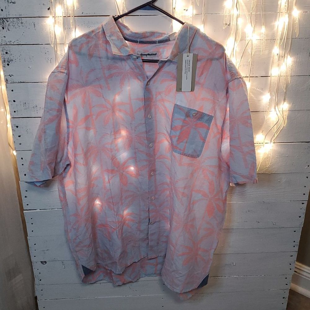 Tommy Bahama Pink and Blue Casual Button Down Shirt